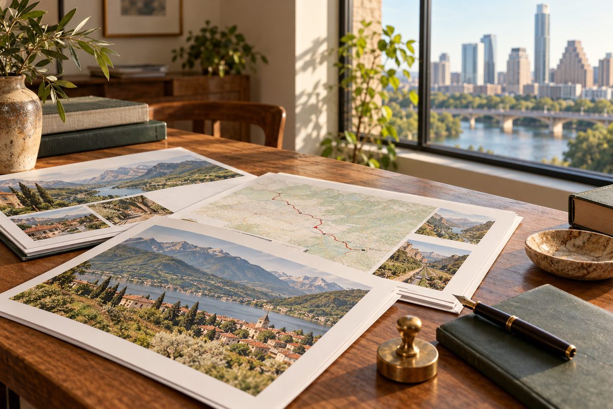 Route dossiers and booking documentation arranged on a wooden reservation desk
